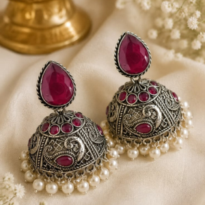 Ruby Stone Pearl Drop Jhumka