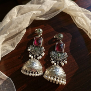 Red Stone Kashmiri Jhumka